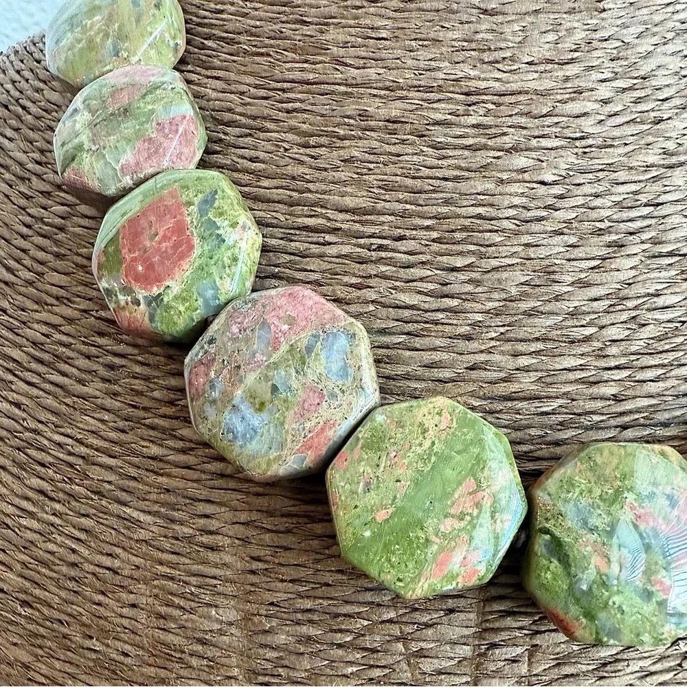 Unakite Octagon Gemstone Necklace - Picture 2 of 11
